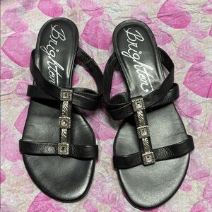 Brighton Elegant Black Sandals with Jewel Accents, size 6 1/2 M